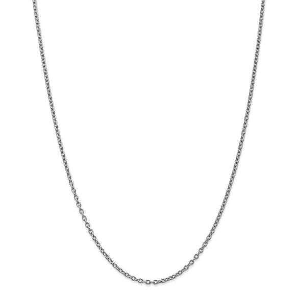 2.4mm, 14k White Gold Solid Link Cable Chain Necklace, 24 Inch